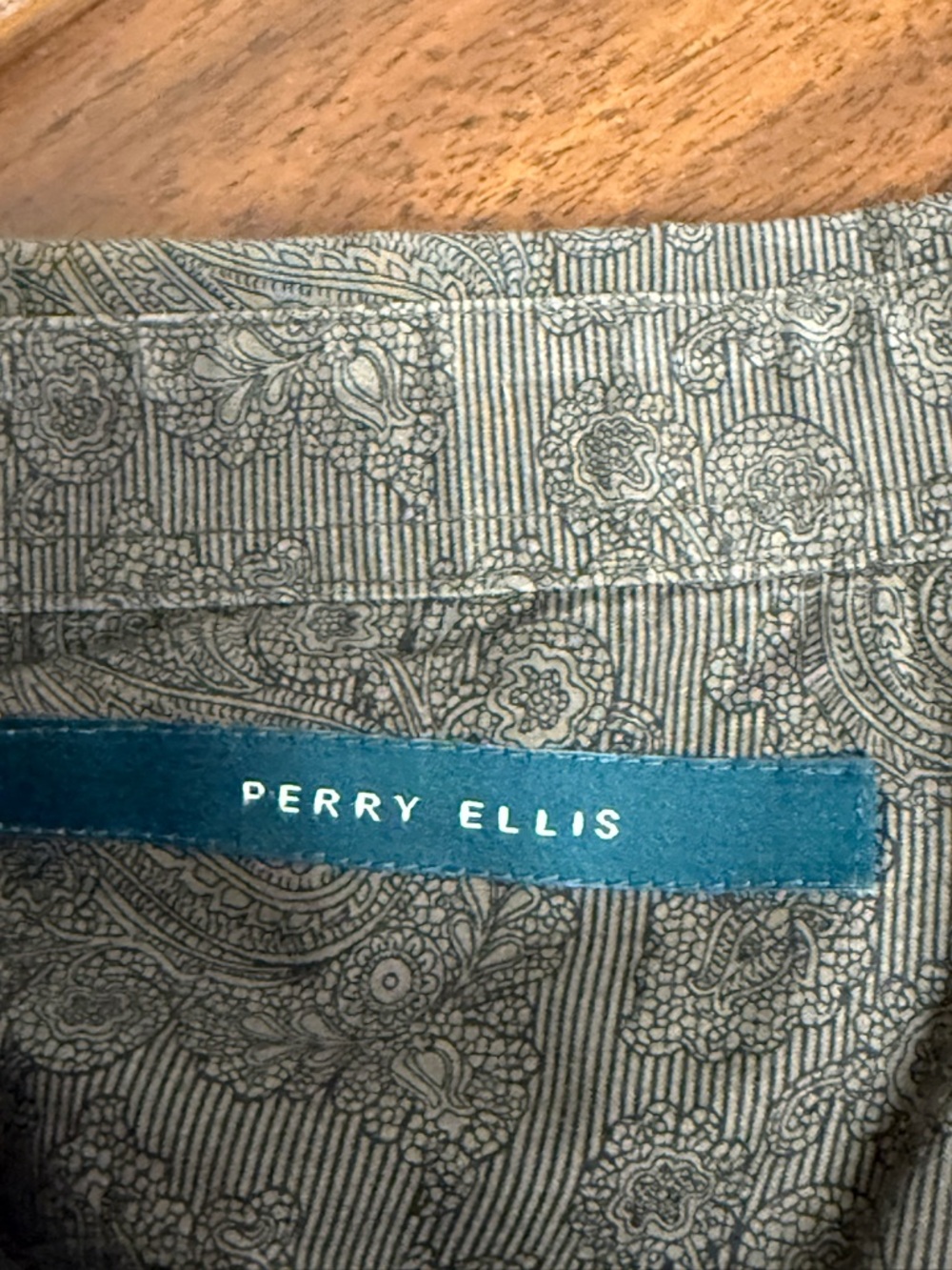 Perry Ellis Gray Paisley Button Up Shirt XL Cotton Long Sleeve Dress Top - Picture 7 of 10